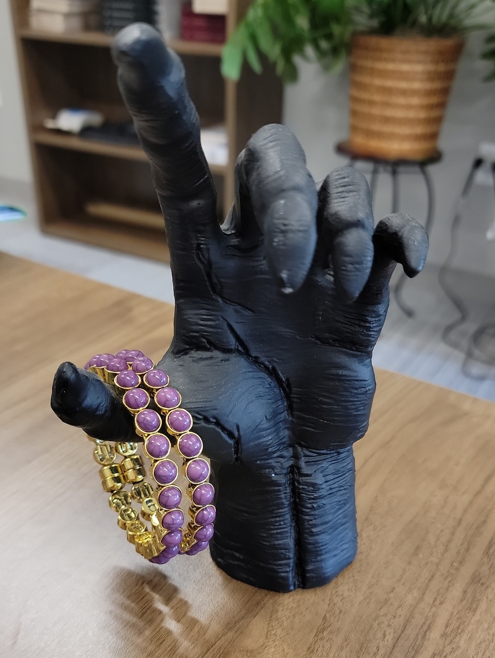 Plunder Bangle - Purple Beads On Gold Bangle